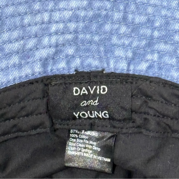 Distressed cotton bucket hat by David and Young in blue denim. OS - Picture 6 of 7